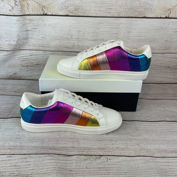 Kurt Geiger London Lane Womens Sz 40.5 (9.5) Striped Sneakers Metallic Rainbow - Picture 2 of 12